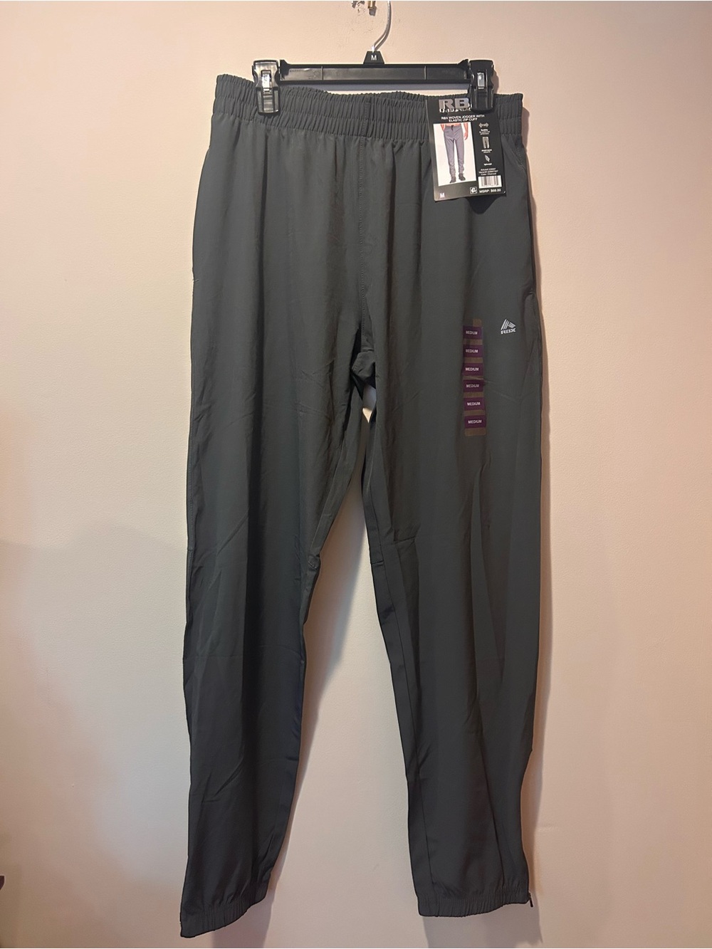 NEW RBX Men’s Gray Joggers Medium Zip Cuff Elastic Quick Dry Athletic Sport